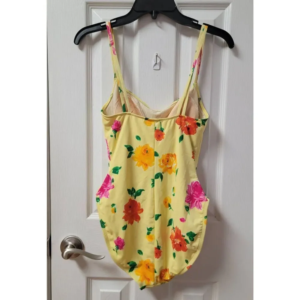 90's La Blanca Floral Yellow Onepiece Swimsuit 12